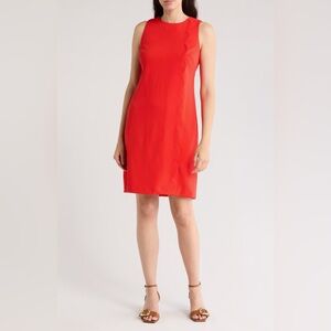 ELIZA J SLEEVELESS SCALLOPED SHIFT DRESS RED